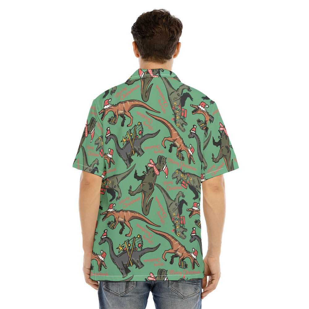 Christmas Dinosaur Men's Green Hawaiian Shirt