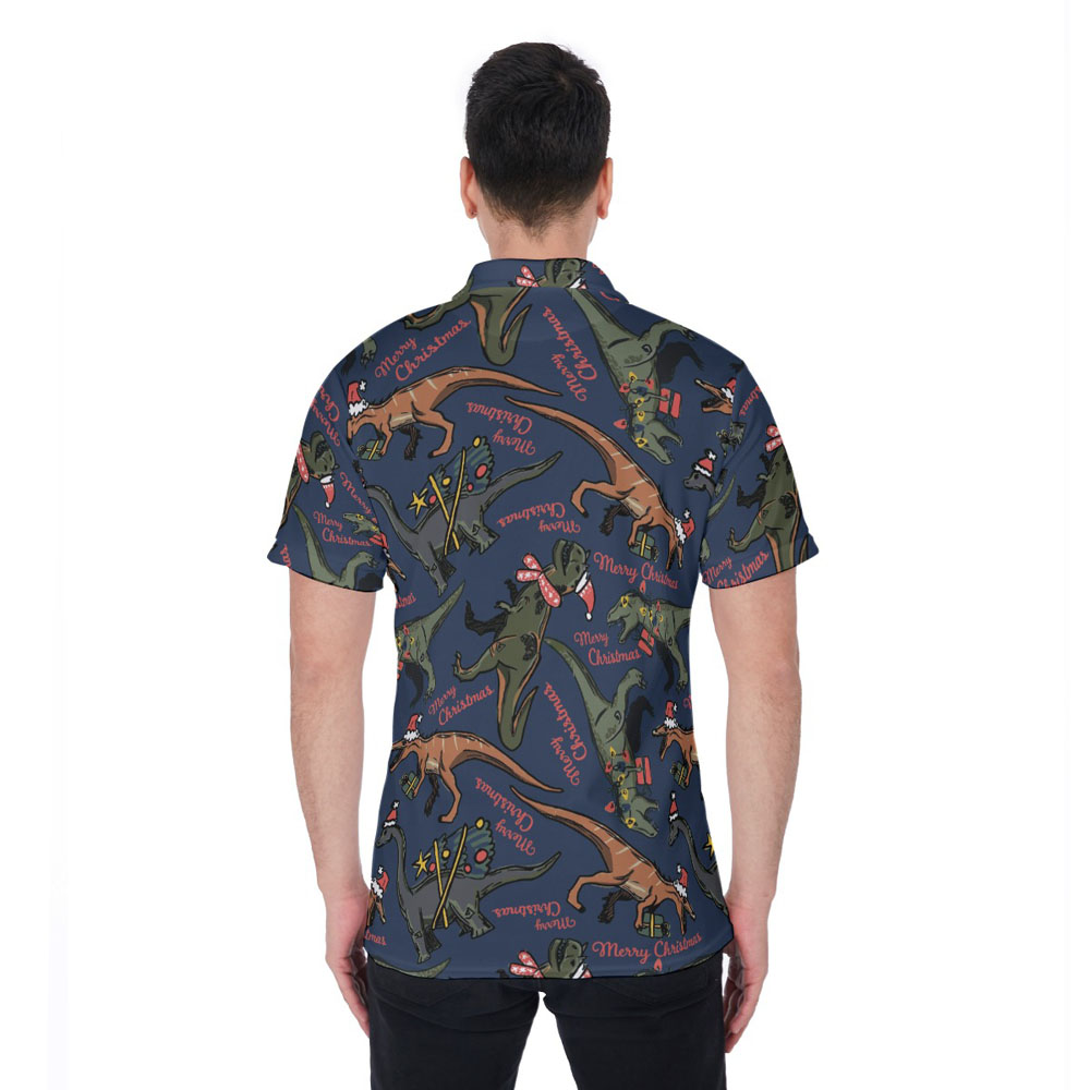 Funny Christmas T-rex Hawaiian Polo Golf Shirt