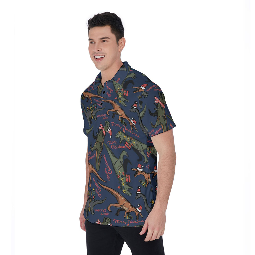 Funny Christmas T-rex Hawaiian Polo Golf Shirt
