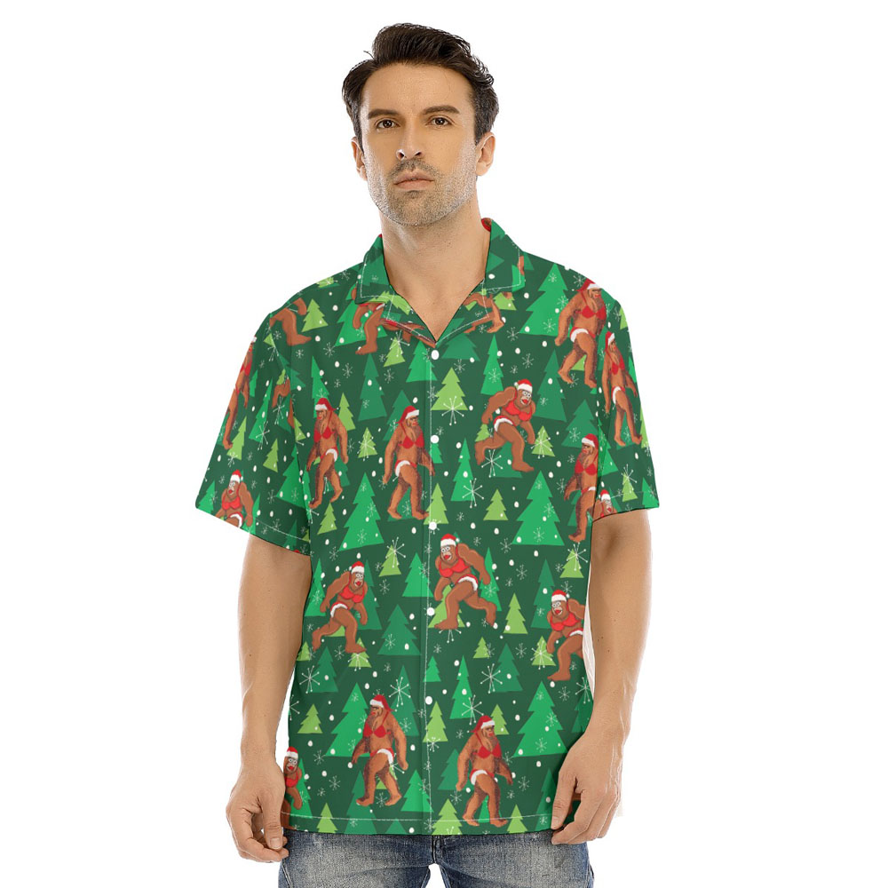 Funny Christmas Bigfoot Bikini Green Hawaiian Shirt - variant image 1