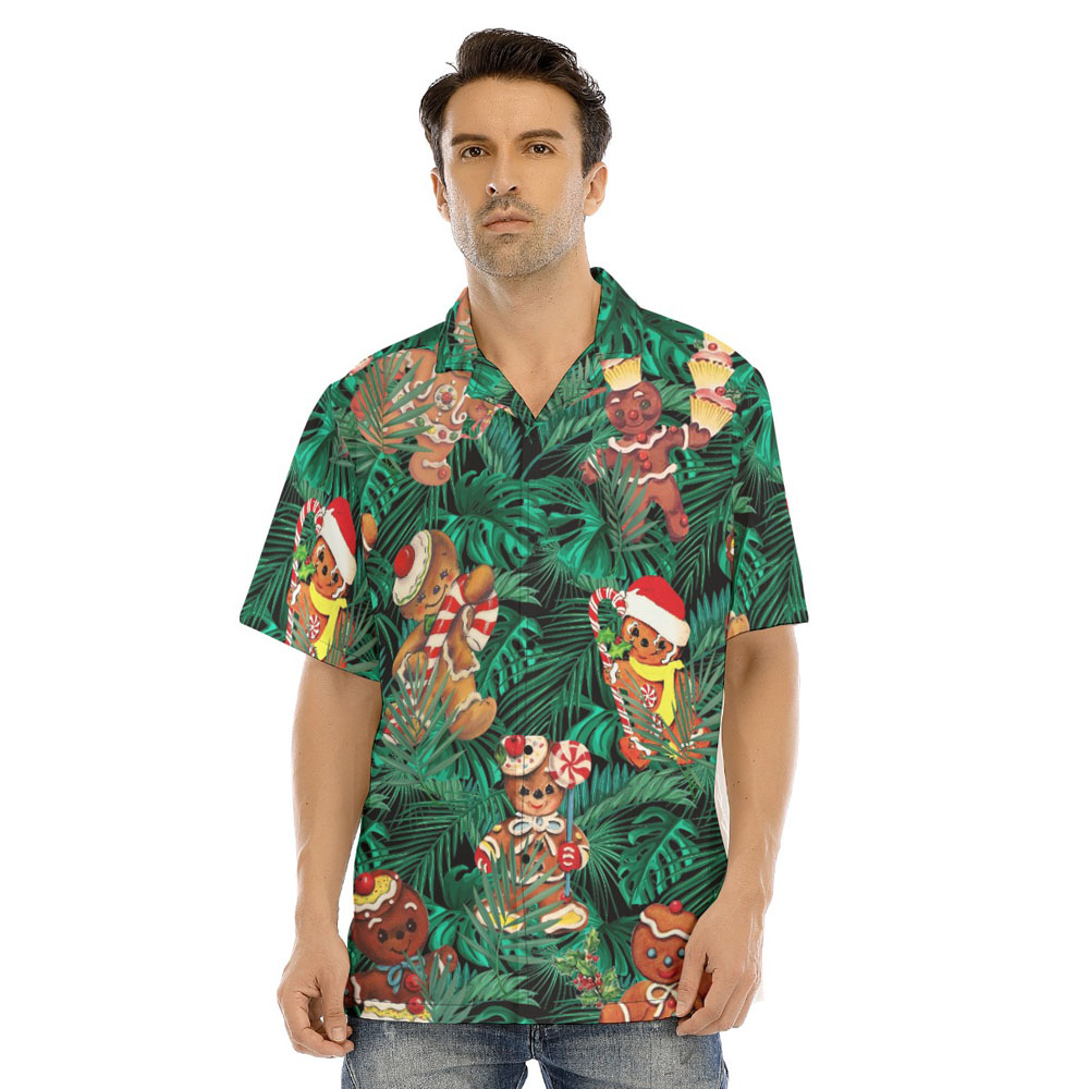 Christmas Gingerbread Tropical Green Hawaiian Shirt - variant image 1