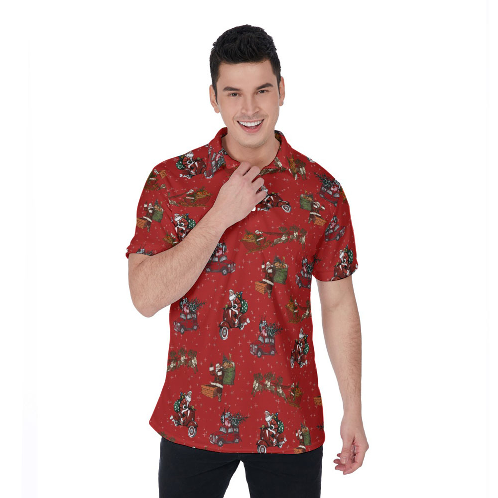 Classic Santa Claus Christmas Red Hawaiian Men's Polo Shirt - variant image 1