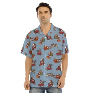 Classic Christmas Santa Claus Blue Men's Hawaiian Shirt