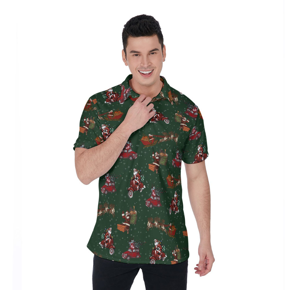 Classic Christmas Santa Claus Green Hawaiian Polo Golf Shirt For Men - variant image 1