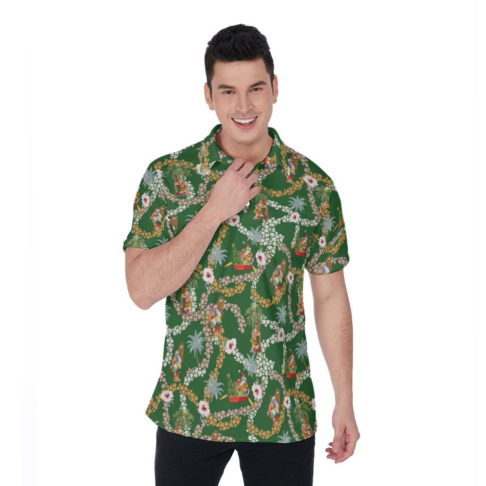 Floral Christmas Santa Claus Summer Hawaiian Polo Shirt For Men - variant image 1