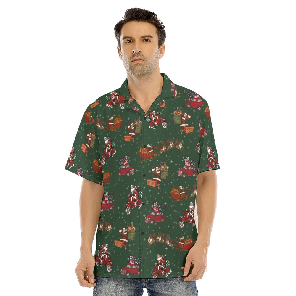 Classic Santa Claus Christmas Green Hawaiian Shirt - variant image 1