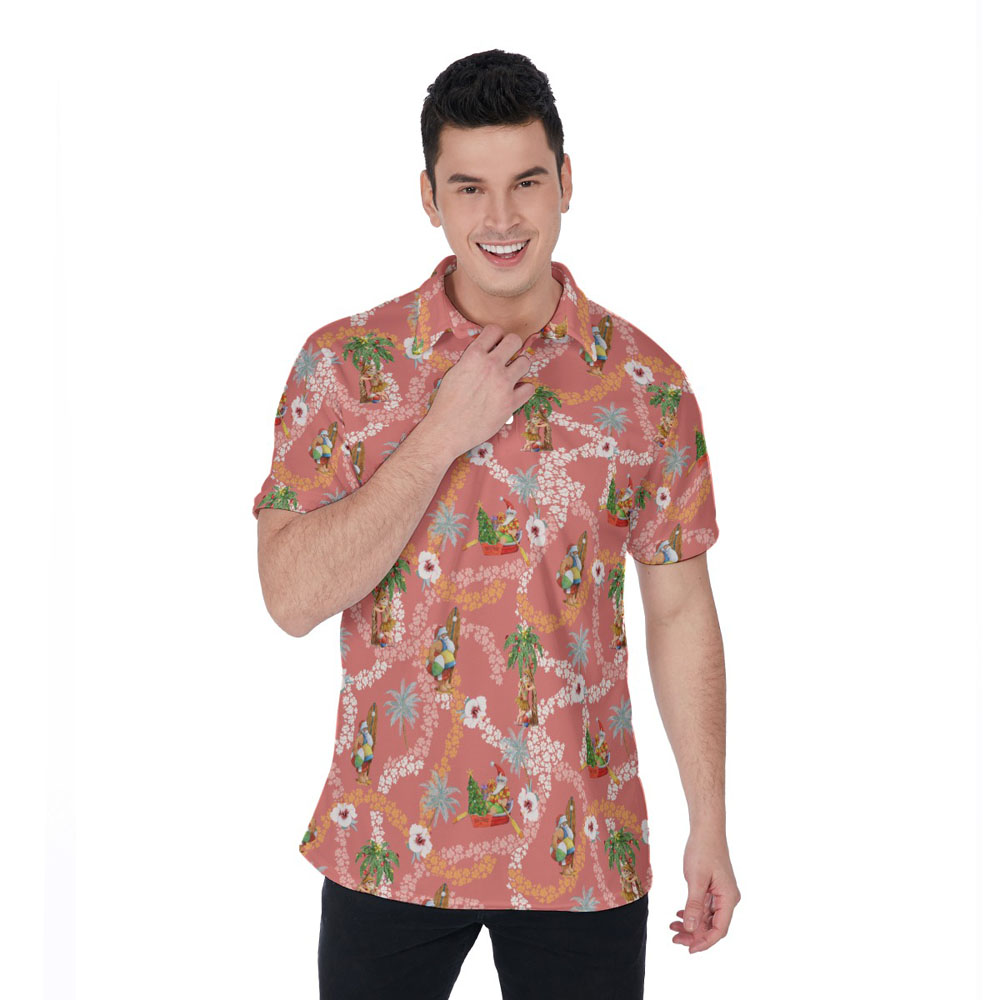 Cute Santa Claus Summer Floral Hawaiian Polo Golf Shirt For Men - variant image 1