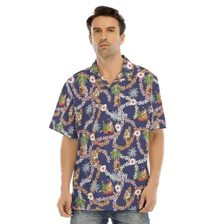Summer Santa Claus Floral Christmas Navy Hawaiian Shirt