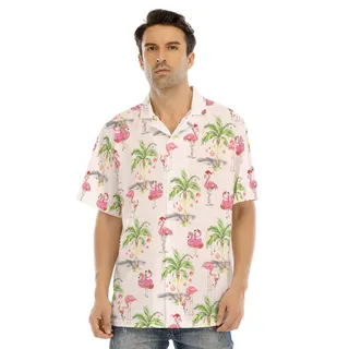 Christmas Flamingo Palm Tree Hawaiian Shirt