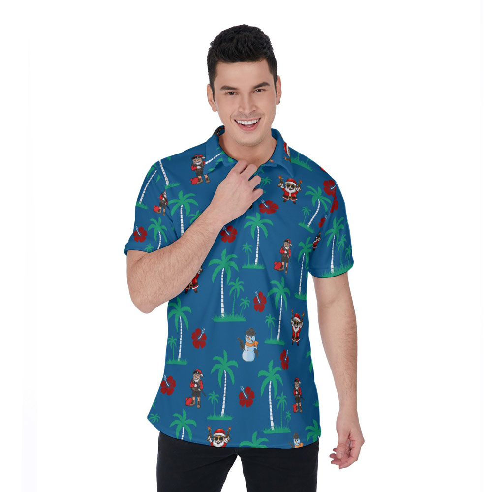 Tactical Santa Claus With Gun Christmas Navy Hawaiian Polo Shirt - variant image 1