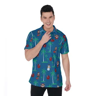 Tactical Santa Claus With Gun Christmas Navy Hawaiian Polo Shirt