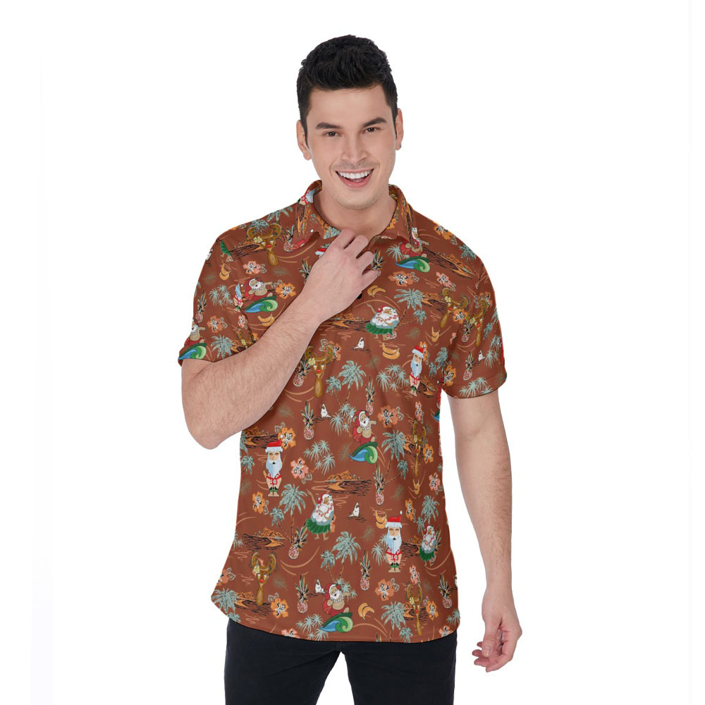 Vintage Santa Claus Tropical Christmas Hawaiian Polo Golf Shirt - variant image 1