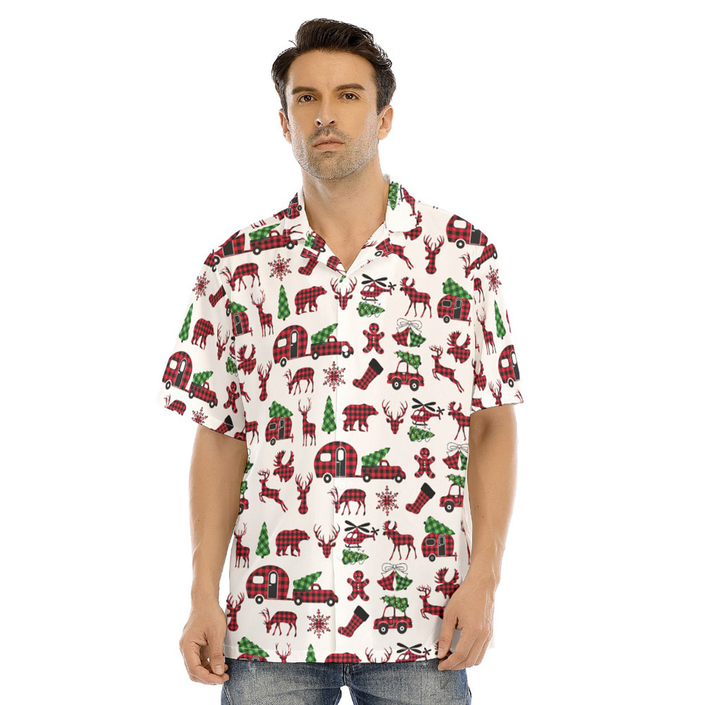 Buffalo Plaid Christmas Reindeer Hawaiian Shirt - variant image 1