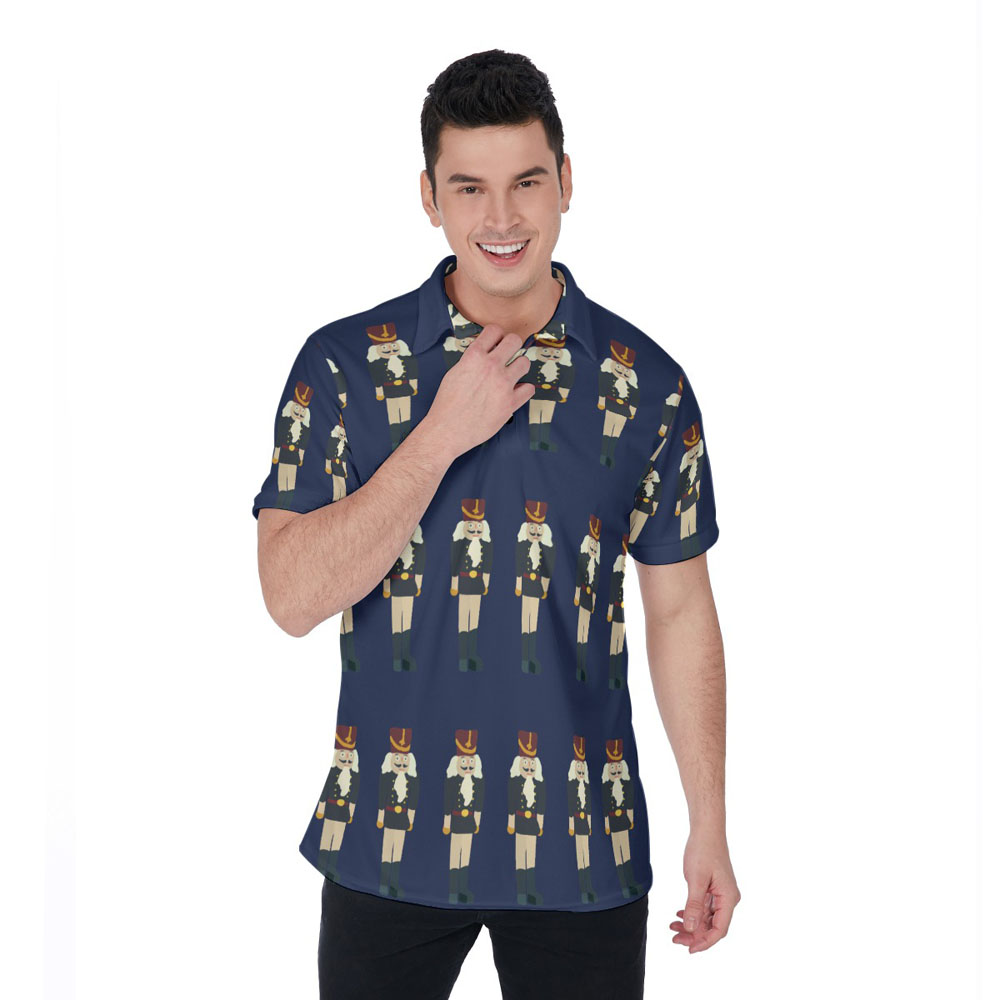 Funny Christmas Nutcracker Hawaiian Navy Polo Shirt For Men - variant image 1