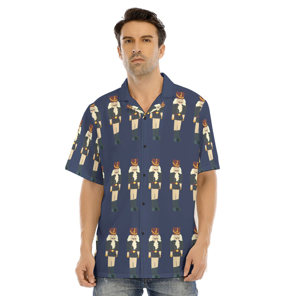 Funny Christmas Nutcracker Navy Hawaiian Men's Collared Shirt - variant image 1