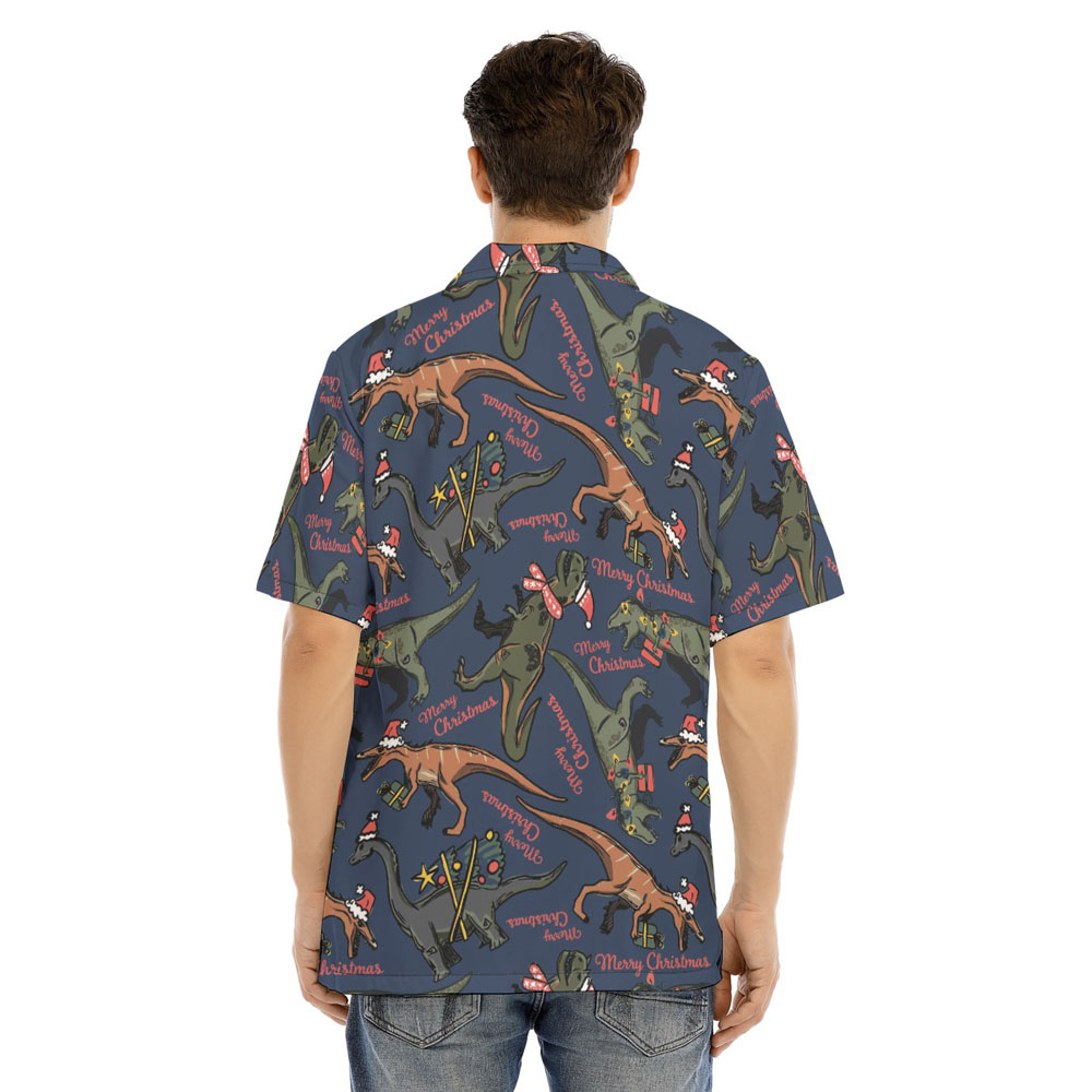 Christmas T-rex Navy Hawaiian Shirt