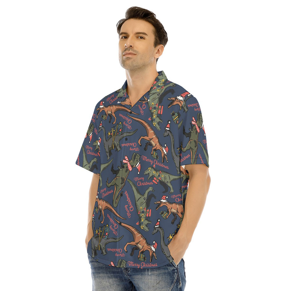 Christmas T-rex Navy Hawaiian Shirt