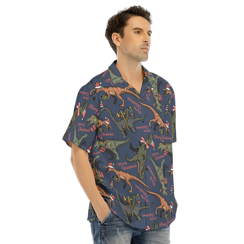 Christmas T-rex Navy Hawaiian Shirt