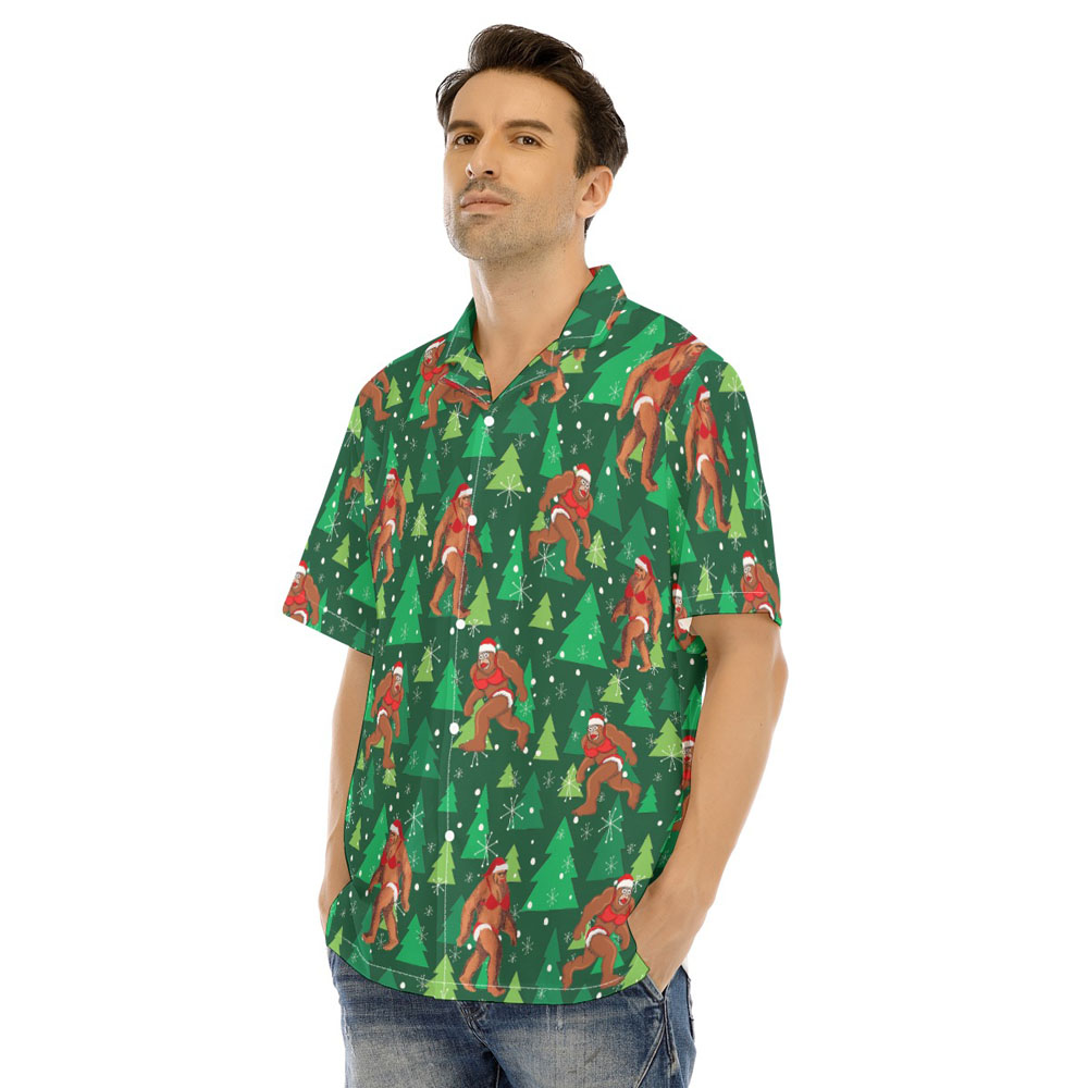 Funny Christmas Bigfoot Bikini Green Hawaiian Shirt