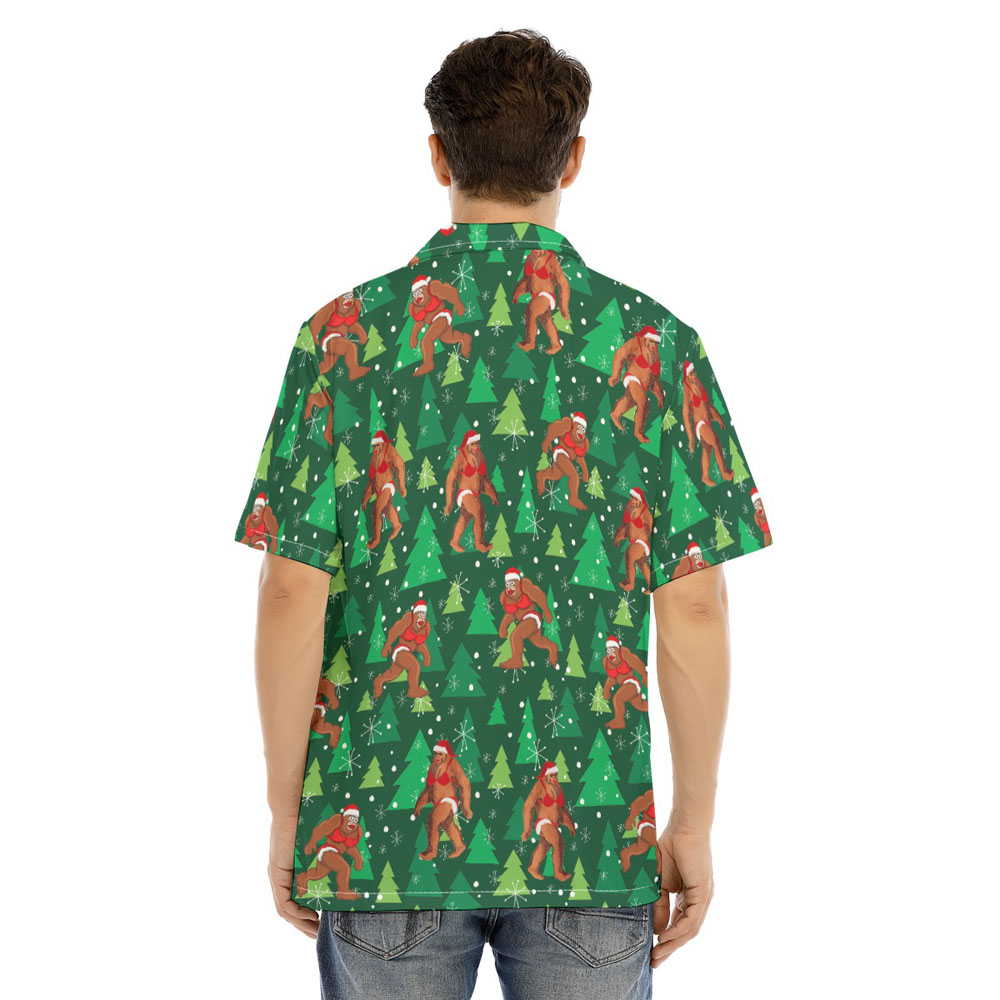 Funny Christmas Bigfoot Bikini Green Hawaiian Shirt