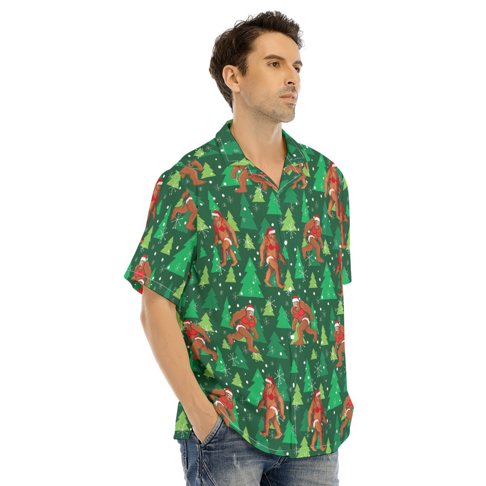 Funny Christmas Bigfoot Bikini Green Hawaiian Shirt
