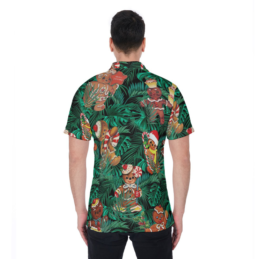 Christmas Gingerbread Tropical Hawaiian Polo Shirt For Men