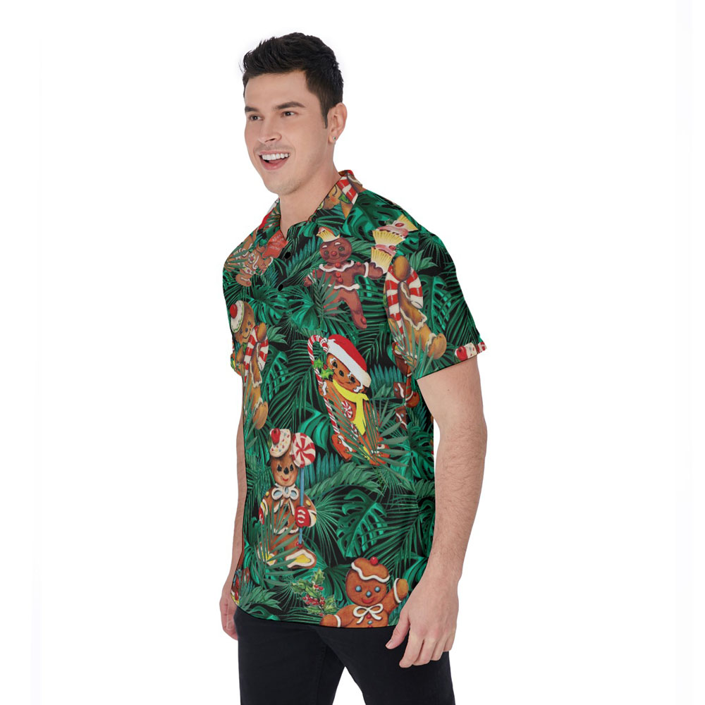 Christmas Gingerbread Tropical Hawaiian Polo Shirt For Men