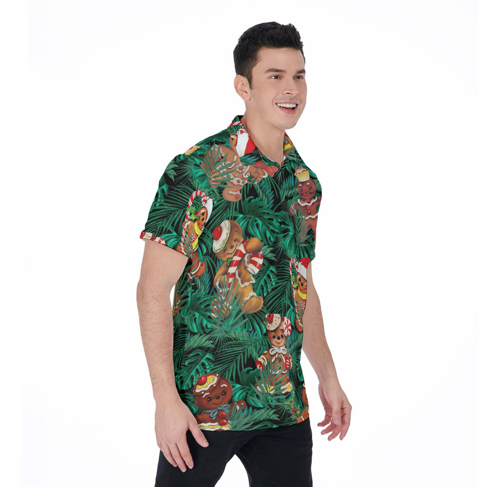 Christmas Gingerbread Tropical Hawaiian Polo Shirt For Men