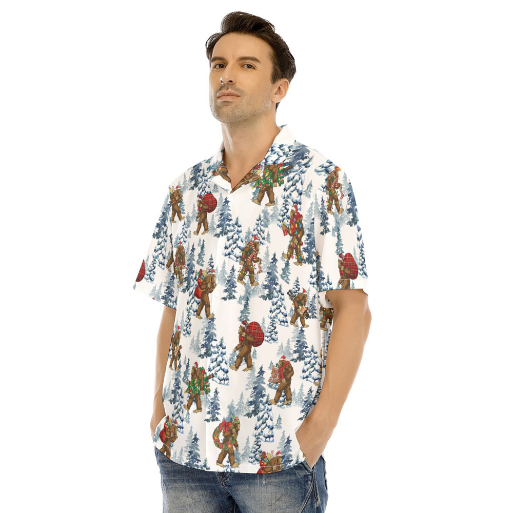 Funny Christmas Bigfoot Snow White Hawaiian Shirt
