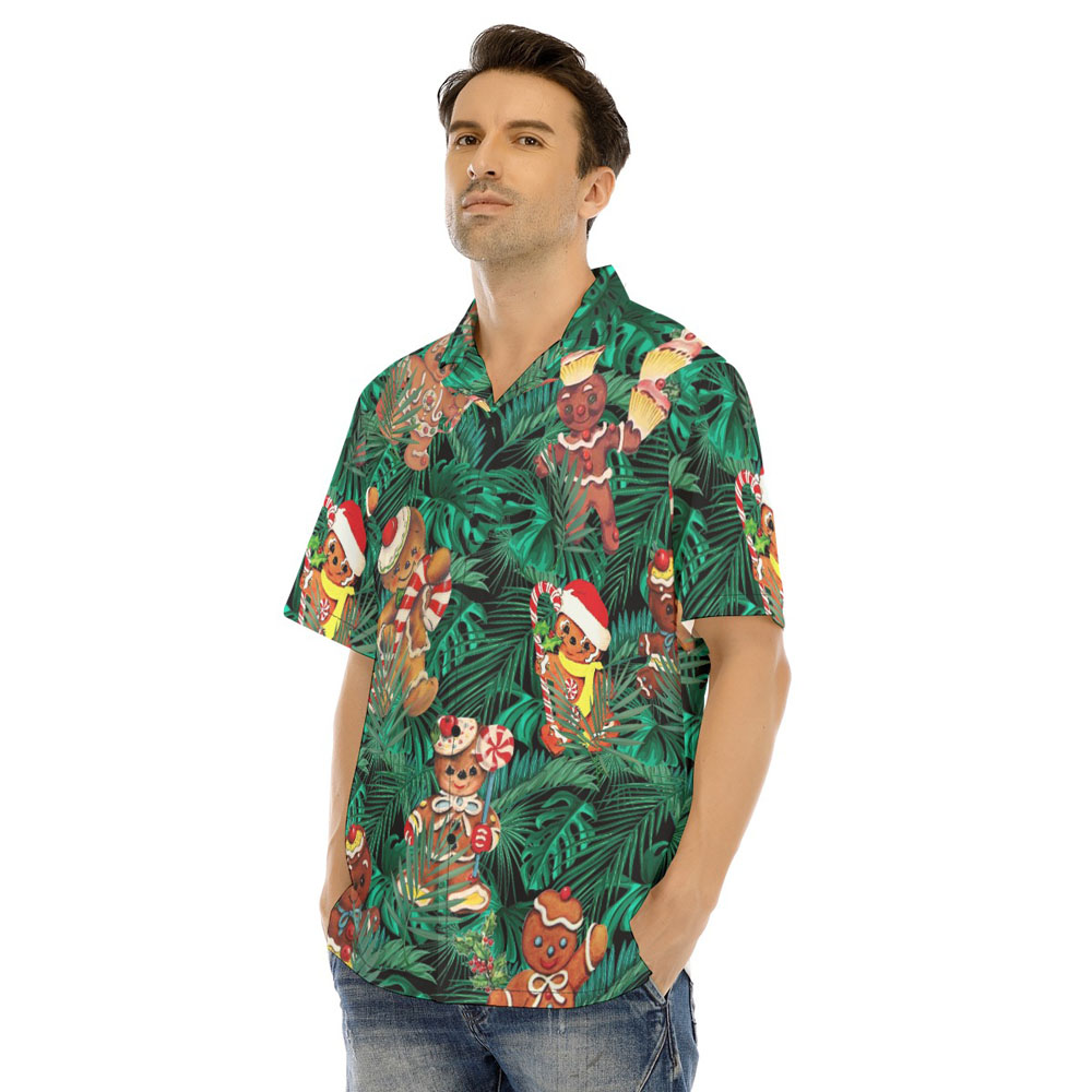 Christmas Gingerbread Tropical Green Hawaiian Shirt
