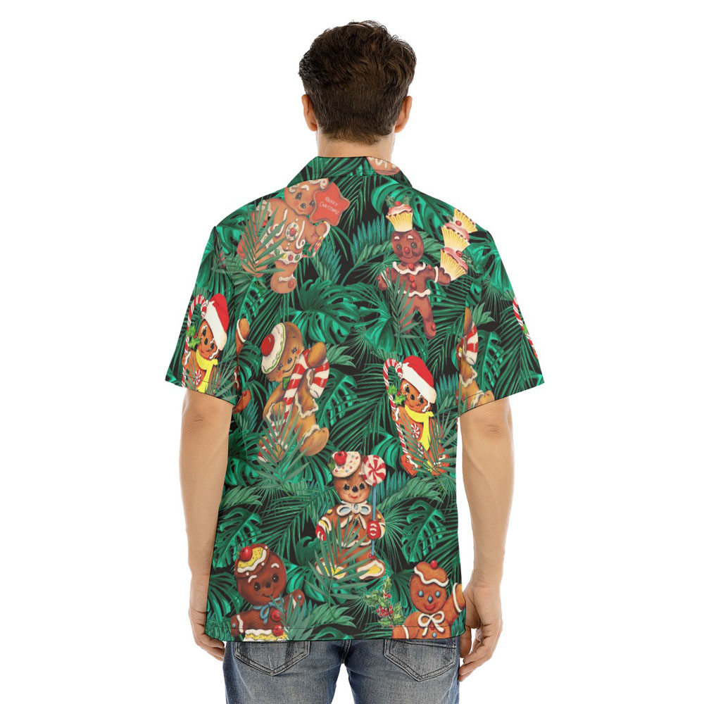 Christmas Gingerbread Tropical Green Hawaiian Shirt