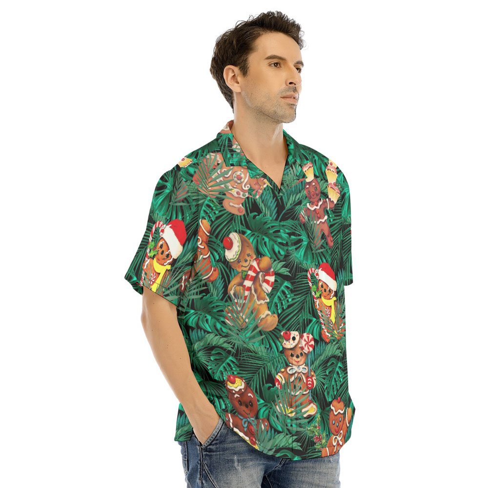 Christmas Gingerbread Tropical Green Hawaiian Shirt