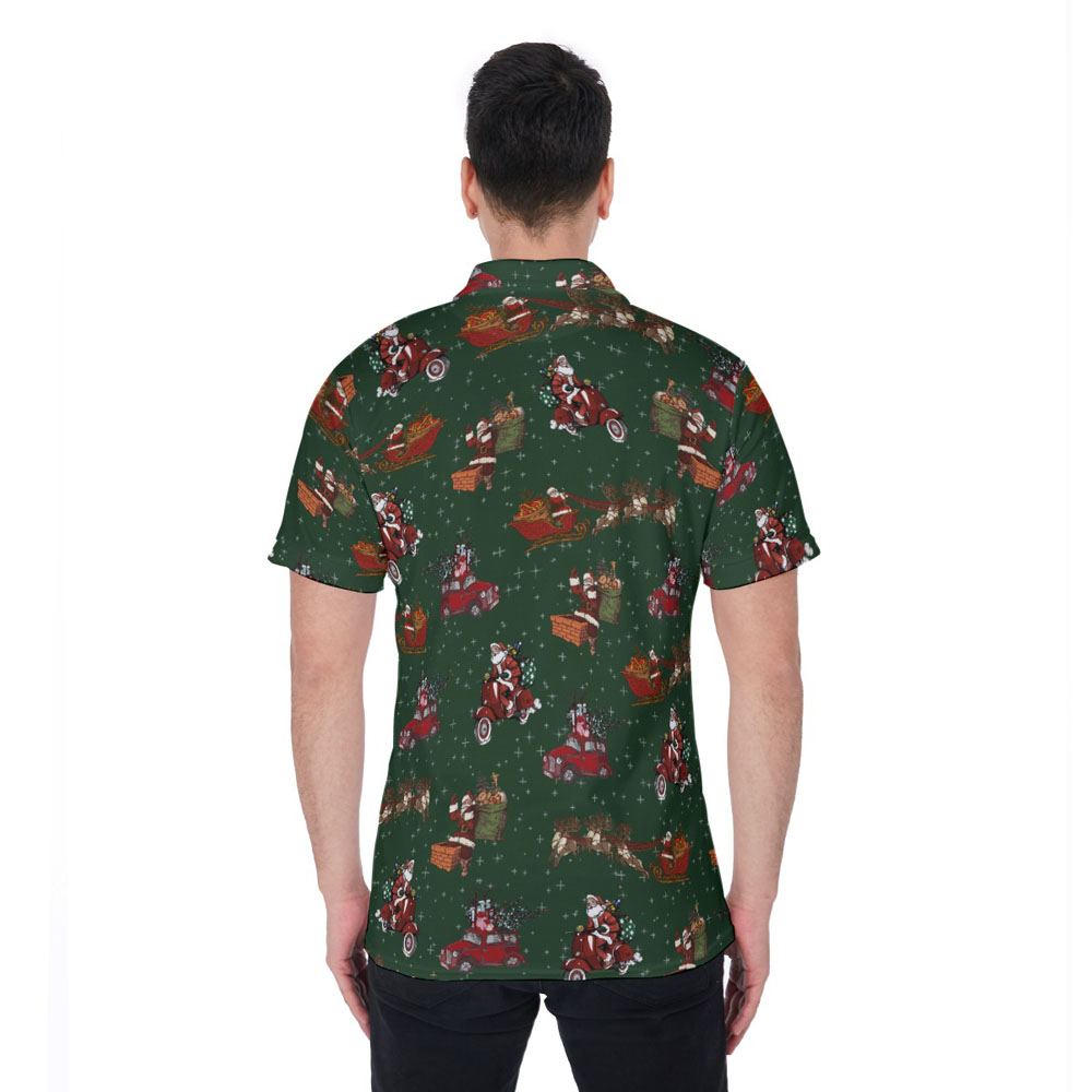 Classic Christmas Santa Claus Green Hawaiian Polo Golf Shirt For Men