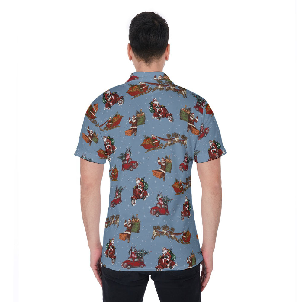 Cute Christmas Santa Claus Vintage Style Blue Hawaiian Polo Shirt
