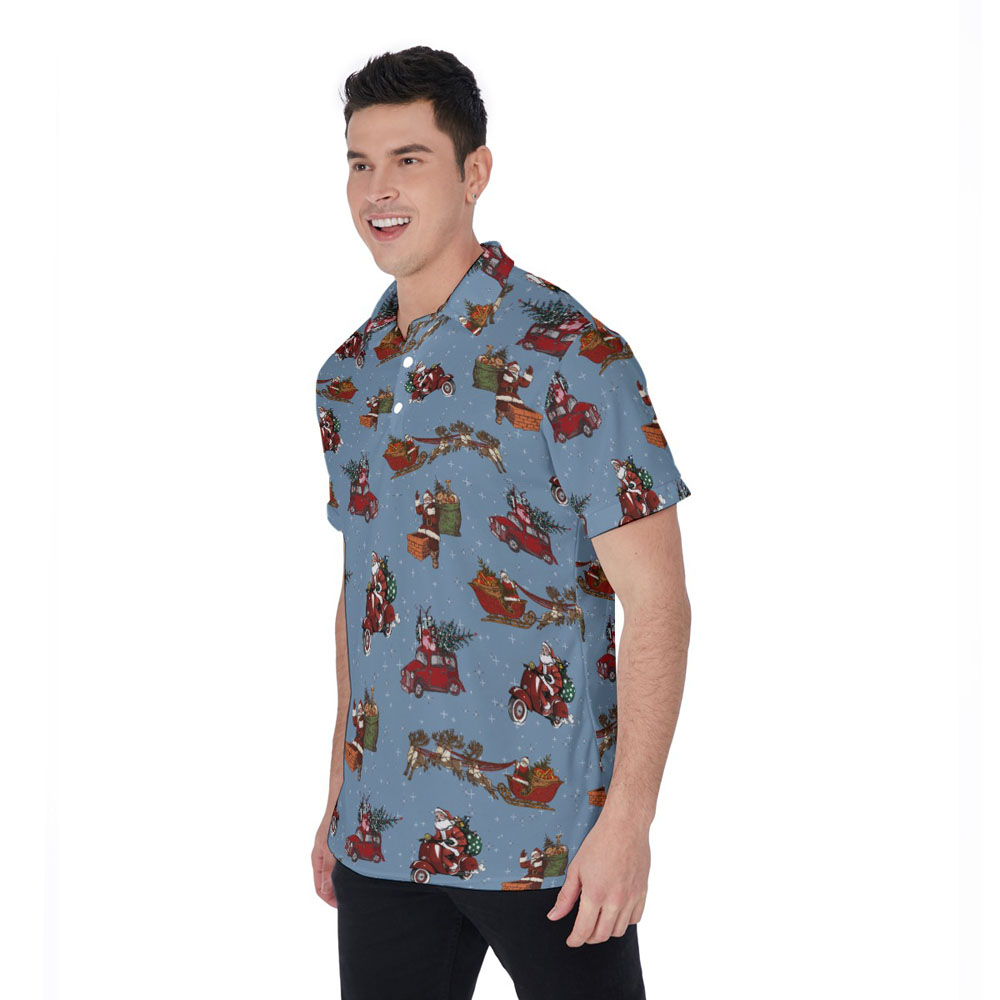 Cute Christmas Santa Claus Vintage Style Blue Hawaiian Polo Shirt