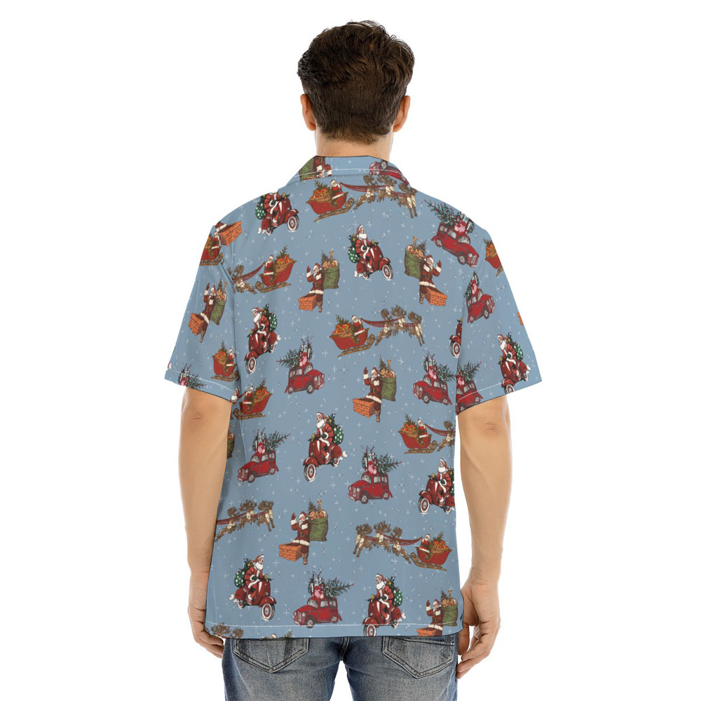 Classic Christmas Santa Claus Blue Men's Hawaiian Shirt