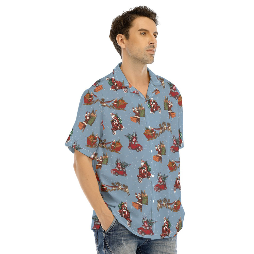 Classic Christmas Santa Claus Blue Men's Hawaiian Shirt