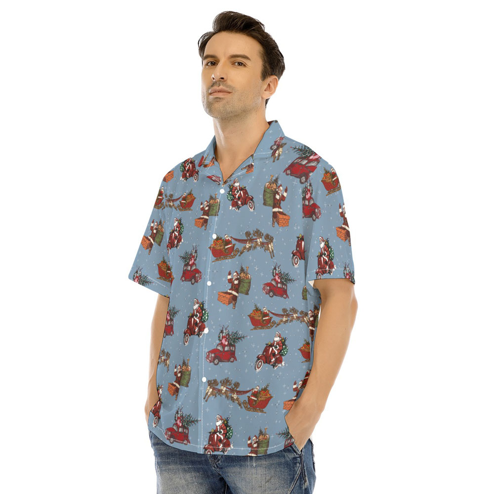 Classic Christmas Santa Claus Blue Men's Hawaiian Shirt
