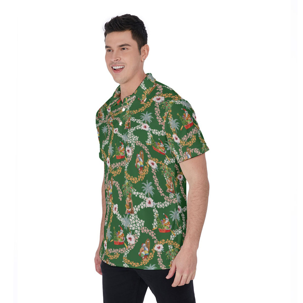 Floral Christmas Santa Claus Summer Hawaiian Polo Shirt For Men
