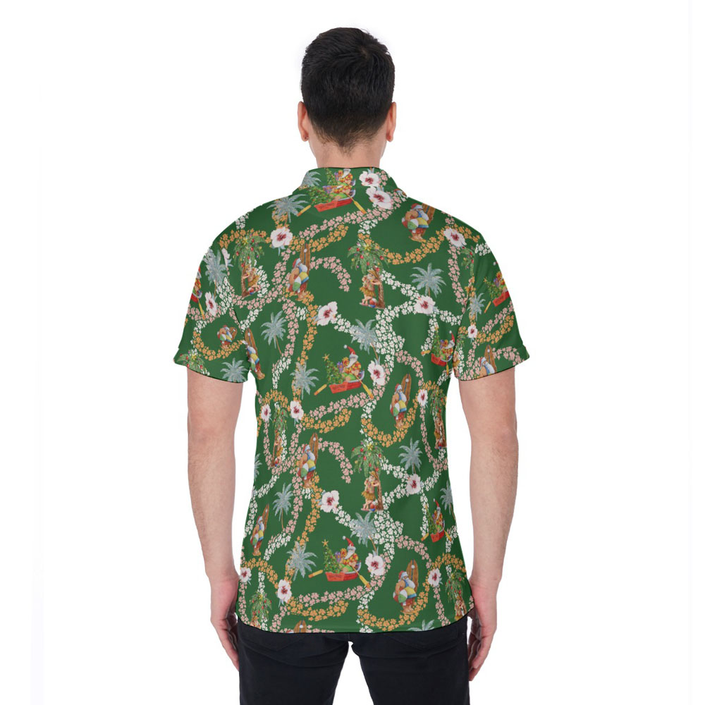 Floral Christmas Santa Claus Summer Hawaiian Polo Shirt For Men