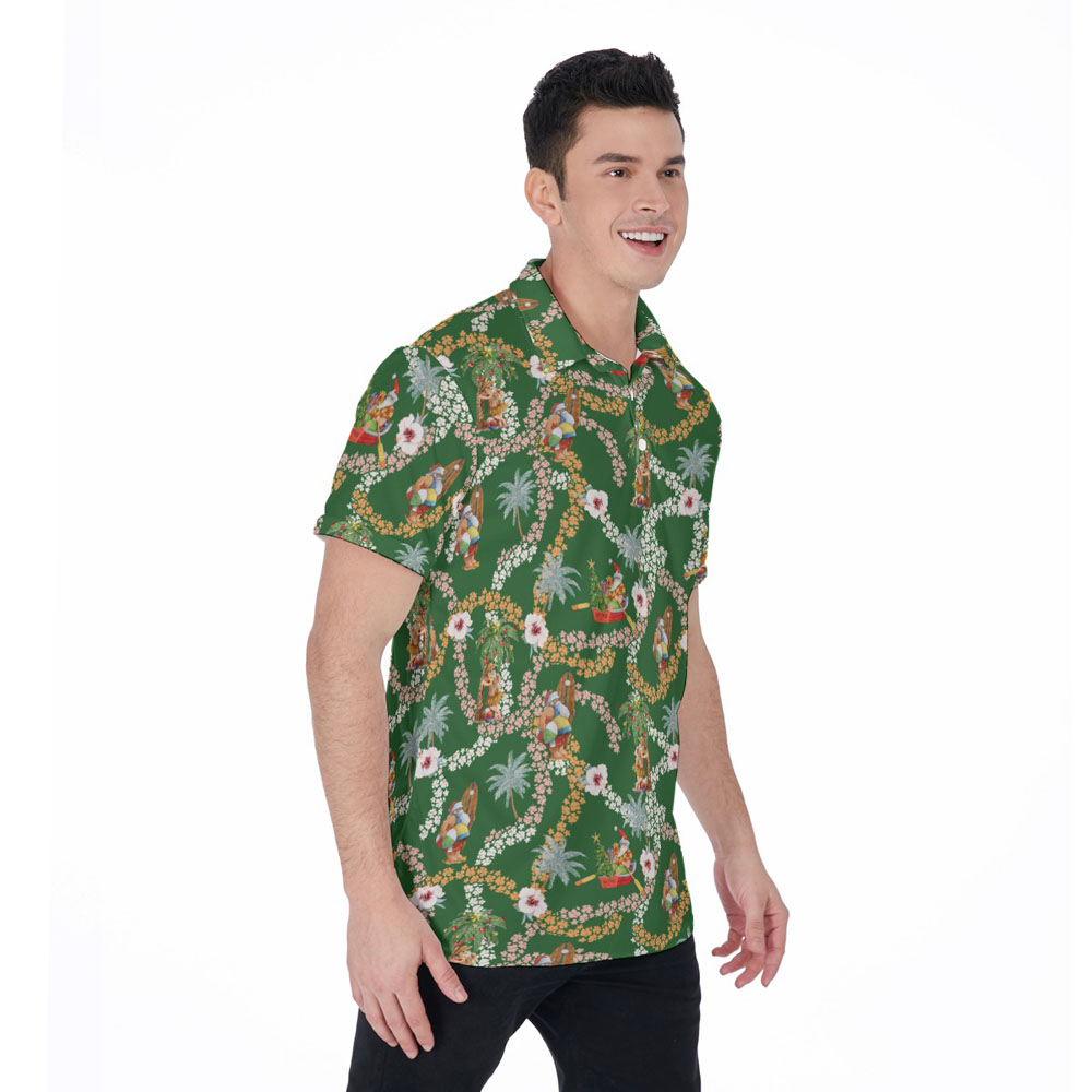 Floral Christmas Santa Claus Summer Hawaiian Polo Shirt For Men