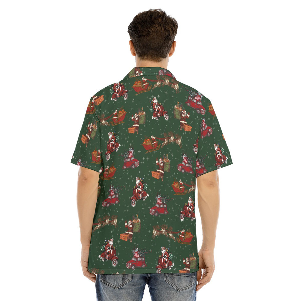 Classic Santa Claus Christmas Green Hawaiian Shirt