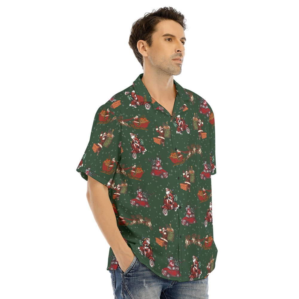 Classic Santa Claus Christmas Green Hawaiian Shirt