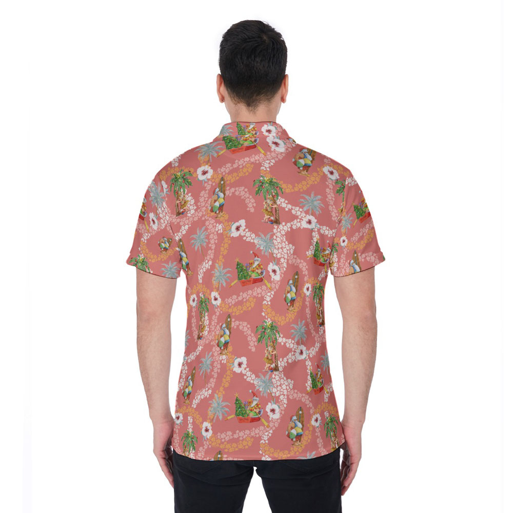 Cute Santa Claus Summer Floral Hawaiian Polo Golf Shirt For Men