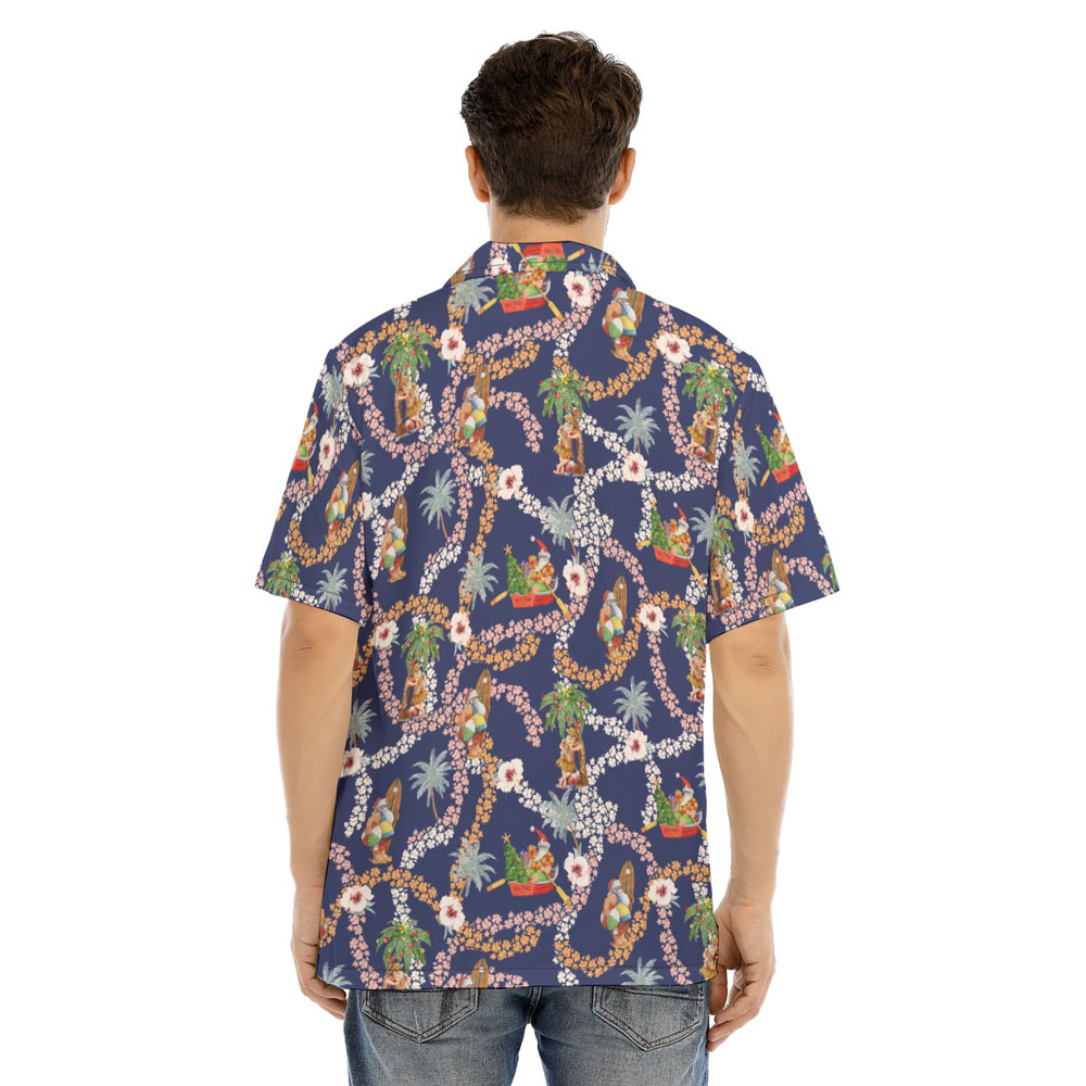 Summer Santa Claus Floral Christmas Navy Hawaiian Shirt