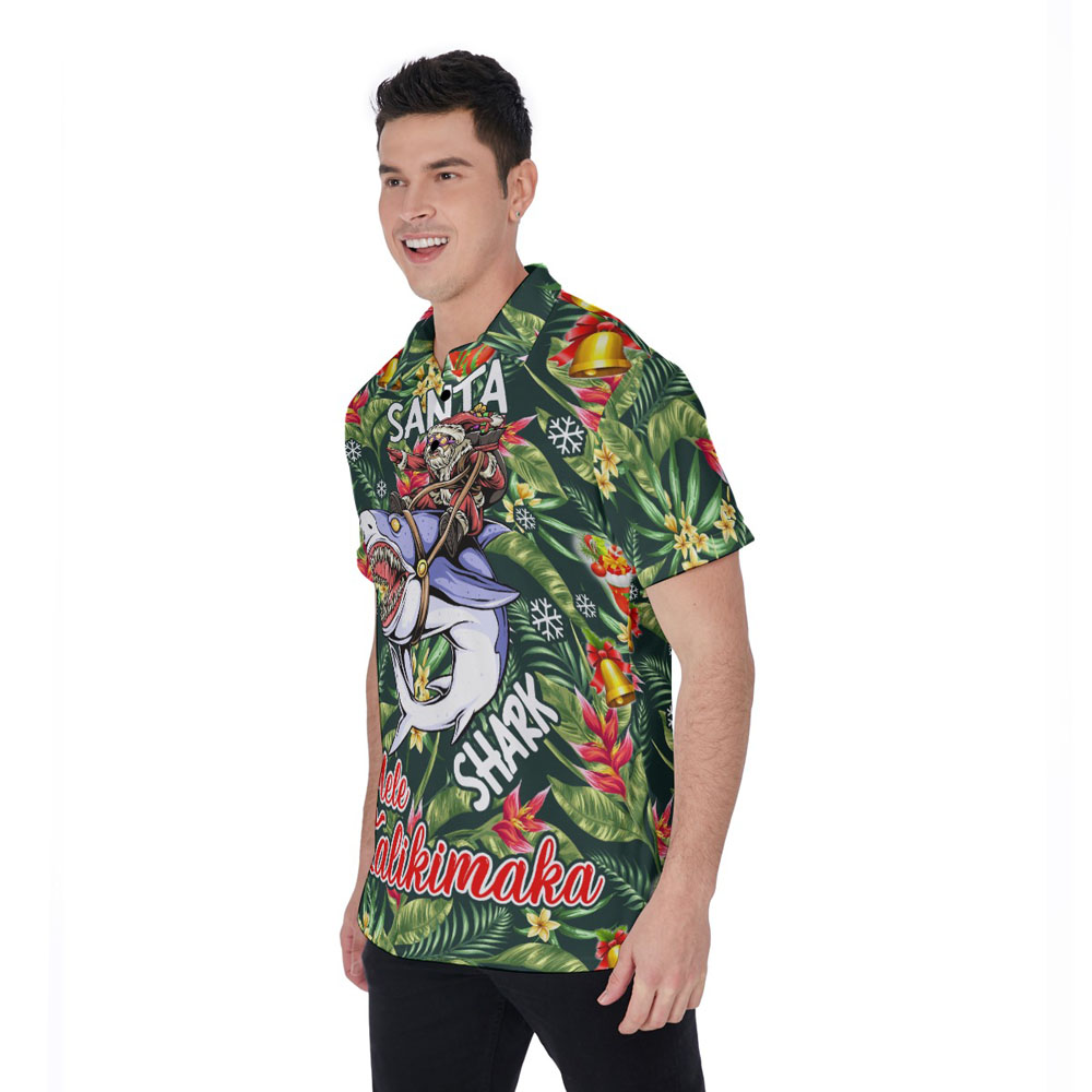 Funny Christmas Santa Riding Shark Tropical Hawaiian Polo Shirt