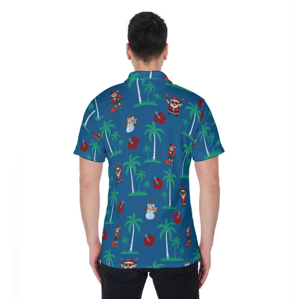 Tactical Santa Claus With Gun Christmas Navy Hawaiian Polo Shirt