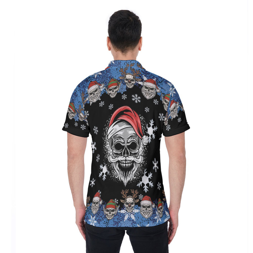 Cool Christmas Skull Navy Hawaiian Polo Shirt