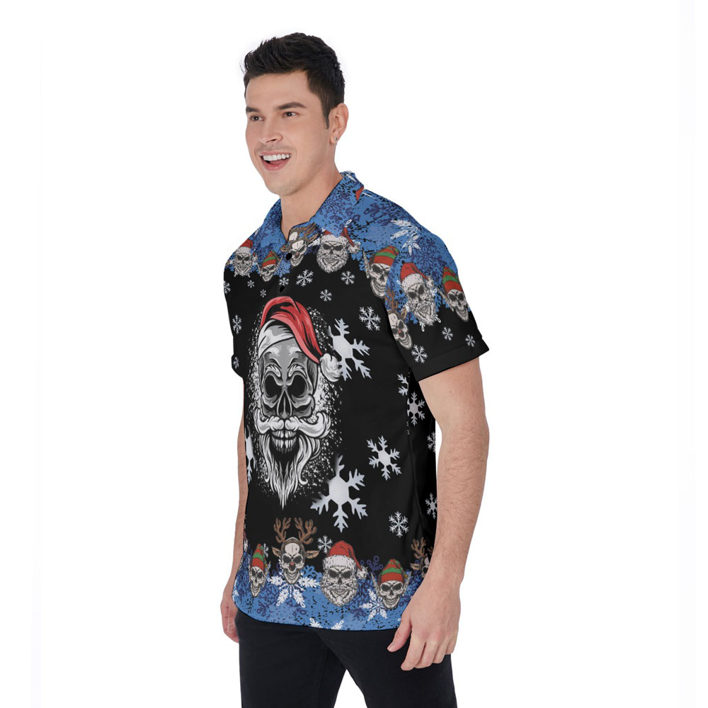 Cool Christmas Skull Navy Hawaiian Polo Shirt