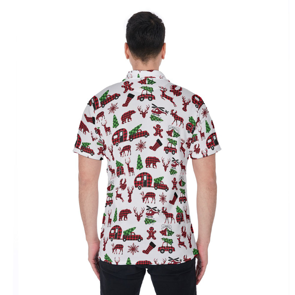 Christmas Buffalo Plaid Hawaiian Polo Golf Shirt